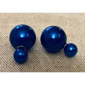 Double Sided Royal Blue Metallic Earrings Peek-a-boo